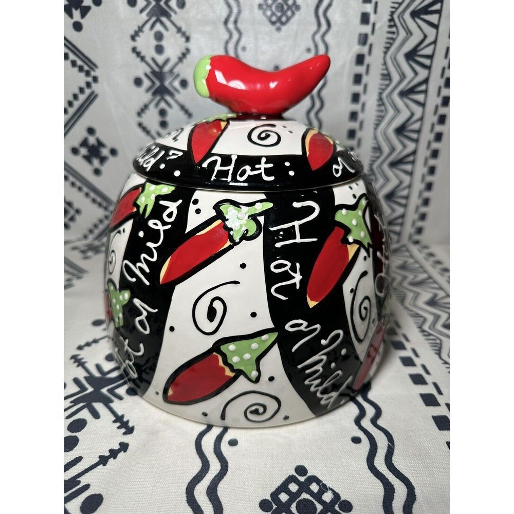 Chili Pepper Cookie Jar Black, White‎ And Red